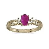 10k Yellow Gold Oval Ruby And Diamond Ring (Size 5.5)