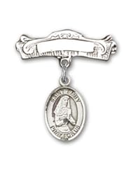 Sterling Silver Baby Badge with St. Emily de Vialar Charm and Arched Polished Badge Pin