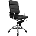 Profi - Chefsessel / Designsessel / Drehstuhl FERRARA 20 Leder schwarz / hochwertiges, glattes Rindsleder / verchromte Armlehnen aus Aluminium / gesteppte, dicke Soft-Pad-Polsterung / Knie-Wippmechanik / verchromtes Alu-Fu&szlig;kreuz / hohe, ergonomisch geformte R&uuml;ckenlehne