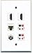 RiteAV - 2 HDMI 1 Port Coax Cable TV- F-Type 1 Port Cat5e Ethernet White 2 Port Speaker Wall Plate