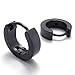 KONOV Jewelry Plain Black Stainless Steel Mens Huggie Hinged Hoop Earrings, 2pcs, Black