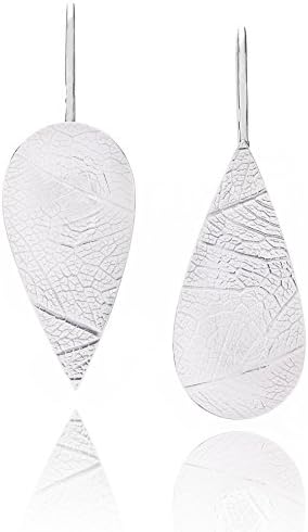 Alma de Prata Amazing Beautiful Modern Style Nature Leaf Texture Sterling Silver Handmade Medium Size Tear Drop Cheap Earrings