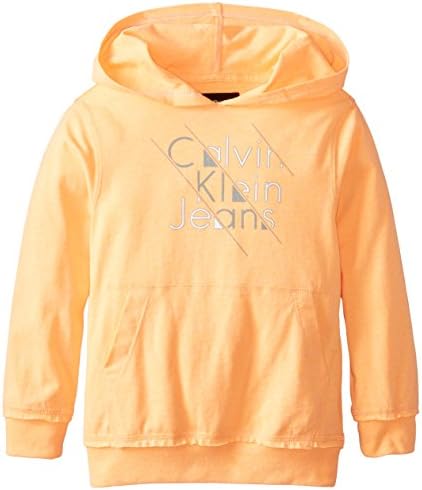 Calvin Klein Little Boys' Juxtapose Solid Printed T-Shirt Hoodie, Orange Pop, Large