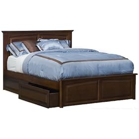 Twin Size Platform Bed with Raised Panel Footboard Antique Walnut Finish