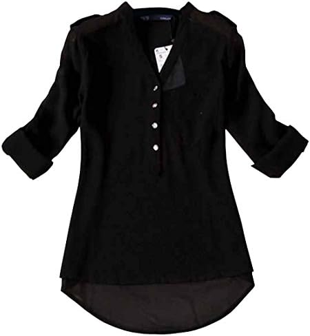 Partiss Womens V-neck Chiffon Long Sleeve Shirt Blouse XL, Black