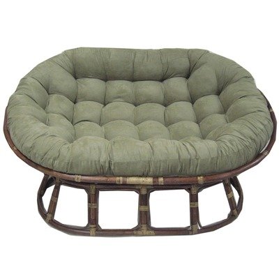 Rattan Double Papasan Chair with Micro Suede Cushion Fabric: Black