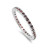 1.00 Carat (ctw) Sterling Silver Rhodium Plated Round Red Garnet CZ Cubic Zirconia Ladies Eternity Stackable Ring Wedding Anniversary Band (Available in size 6, 7, 8)