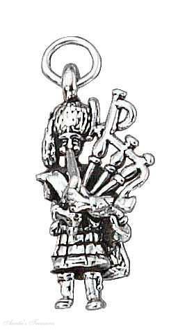 Sterling Silver 3D Scottish Bagpipe Player Charm