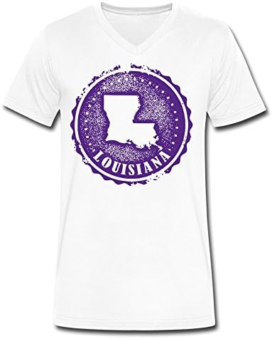 Men's Louisiana Map Logo V-neck Short Sleeve T-shirt White