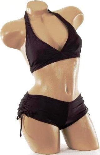 Womens Junior Size Swimwear Sexy Boyshorts Halter 2 pc Bikini Swimsuit