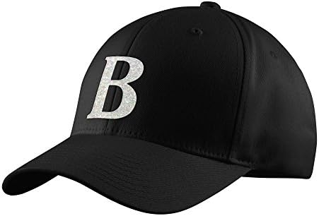 White Glitter Letter "B" Monogram Black Hat - Serif