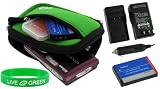 3n1 Neoprene Sleeve (Forrest Green) Case / NB-6L 1000mAh Li-Ion Battery / AC DC Charger for Canon PowerShot SD1300IS 12 MP Digital Camera Brown