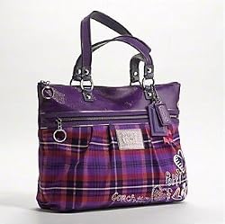 Coach Tartan Plaid Poppy Glam Shopper Bag Purse Tote Berry Multi