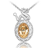 Year of Dragon 18k Gold Plated Golden Swarovski Crystal Chinese Zodiac Amulet Pendant Necklace