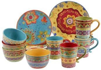 Vibrant, Beautiful, Colorful 100% Ceramic 16-pc Dinnerware Set by Tunisian Sunset