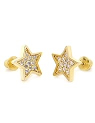 14k Gold Plated Baby Star Pave Children Screwback Earring With 925 Silver Post Baby, Toddler, Kids & Children
