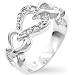 White Gold Rhodium Bonded to .925 Sterling Silver Heart Link Eternity Band with Round Cut Clear CZ in a Prong Setting in Silvertone