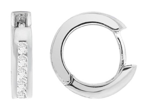 Huggie Hoop Diamond Earrings 1/4 ctw in 10K White Gold (7/16 inch)