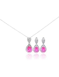 Nickel Free Sterling Silver Pendant & Earring Sets Pink And Clear CZ Tear Drop Set