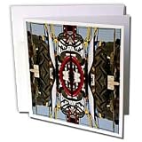 Jos Fauxtographee Abstract - A tractor with red and a black steering wheel and big tires mirrored - Greeting Cards-12 Greeting Cards with envelopes