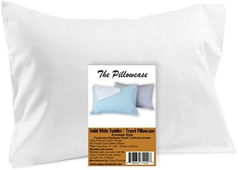 Toddler Travel Pillowcase 100% Softest Cotton Sateen Pillow Case, Fits 13"x18", or 14"x19" Toddler Travel Pillows - Naturally Hypoallergenic - Envelope Style Cases 400/500 Thread Ct (White)