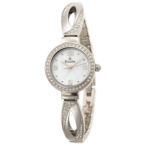 Bulova Women's Swarovski Crystal Bangle Bracelet Mother of Pearl Dial Watch #96L115