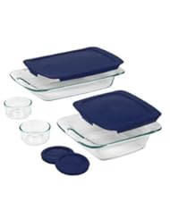 Lawn & Patio: Pyrex Easy Grab 8 piece Bake and Store set includes 1-ea 3 quart oblong,8 inch square, 2-ea 1 cup round storage dishes with blue plastic covers, Garden, Lawn, Maintenance - Garden-Outdoor