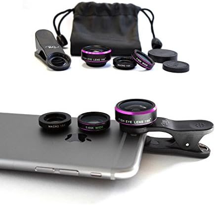 KG Phone Camera Lens Kit-3 in 1-198° Fisheye Lens + 0.63x Wide Angle Lens + 15x Macro Lens Smartphones and Tablets Lens Kit for iPhone 6/6s/5, iPad, Samsung Galaxy S6/S5 Other Smartphones (Pink)
