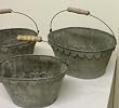 Country French Embossed Oval Tin Bucket Planters (set of 3)