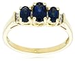 10k Yellow Gold September Birthstone 3-Stone Lab Created Sapphire Ring w/ Diamond Accent, Size 7