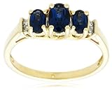 10k Yellow Gold September Birthstone 3-Stone Lab Created Sapphire Ring w/ Diamond Accent, Size 7