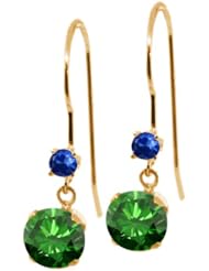 1.26 Ct Round Green Diamond Blue Sapphire 14K Yellow Gold Earrings