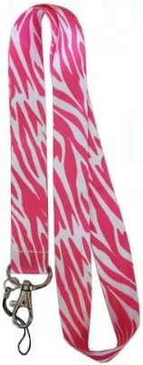 Animal Print Key Chain Lanyard with Swivel Key Clip and Cellphone Strape - Zebra White and Pink