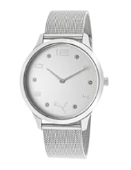 PUMA Womens PU102692003 Slim Rim Mesh Watch, Silver