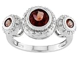 PLATINUM OVER STERLING SILVER 1.28CTW GARNET 3-STONE RING