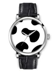 SPRAWL Aanalog Fashion Series Silver Ladies Watches of Genuine Black Leather Strap,Unique Wrist Watch for Women Girls Designed with Stain of a cow