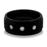 Men's 9mm Black Tone Tungsten Carbide 3-Stone Ring Band Comfort Fit - Nickel Free Engagement Wedding Ring