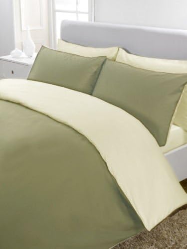 5PC Reversible Duvet/Quilt Cover Set 600 Thread Count Cal-King 100% Egyptian Cotton Sage/Ivory Solid by Angel Bedding