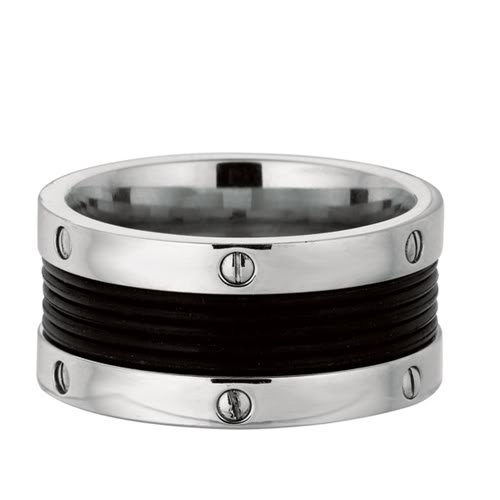 Men's 11mm Stainless Steel Rubber Ridged Inlay Wedding Band