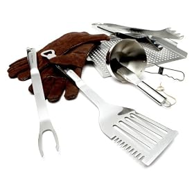 Strathwood 8-Piece Stainless Steel BBQ Tool Set with Leather Gloves by Strathwood