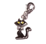 Black cat clip on charm with 2 diamonte crystals