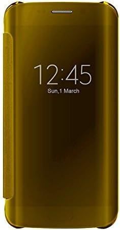 Galaxy S7 Edge Smart Flip Case, Qirg Transparent Clear View Cover Hyperbolic Mirror Intelligent Protection Case for Samsung Galaxy S7 Edge (Gold)