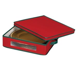 Red Holiday Storage Boxes with Green Trim