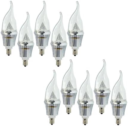 Sunshower 10 Pack E12 Candelabra LED Candle Light Bulb (Flame Tip, Silver Shell Warm White)