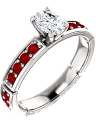18K White Gold Oval Cut Diamond and Ruby Ring -- LIFETIME WARRANTY