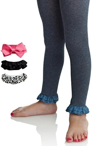 Celegrity- Girls/baby Leggings ★1 Stretchable Footless Tight Leggings ★2 Pairs Interchangeable Ruffles & Bow Toppers (0-12, Denim Delight)