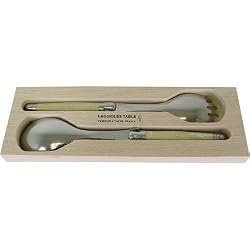 Horn Look Acrylic Ivory Color Laguiole Verdier Heavy Duty Boxed Set salad servers