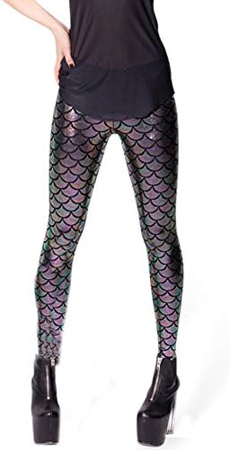 Lynley Women's Lady Mermaid Fish Scale Sham Stretch Breathable Leggings Pants Free Size Black