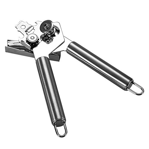 Topbest Professional Ergonomic Heavy Duty Manual Can Opener-Stainless Steel Tin Lid Lifter Design-Smooth Edge Large Handle and Knob - Built In Bottle Cap Opener and Soda Tab Lifter