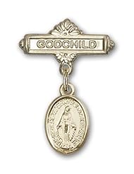 14kt Gold Baby Badge with Miraculous Charm and Godchild Badge Pin